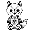 Raccoon with a skull tshirt and a design on it's forhead.