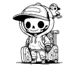 Skellie Travler's boyfriend, with a baseball cap and a little bird wearing a backwards baseball cap.