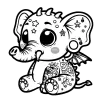 Little elephant with tattoos, stars on it's face and spiky horns on it's head.