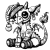 Giraffe Gargoyle with a long beanie and socks, tattoos and piercings.