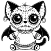 A tiny wild cat Gargoyle plushie with piercings, tats, wings, and skulls.