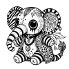 Elephant with stripes and African decorations