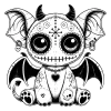 Masked gargoyle creature with tattoos and piercings.