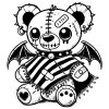 Teddy bear gargoyle (beargoyle) with bandages in a poncho #1722. He has one heart tattoo on his right foot and a spiked choker and ears. 