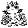Beargoyle Frog #0208 with little wings around it's throat, tattoos and strange rock friends