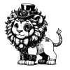 Lion with a Top hat, a gear monocle over his eye, and spiky bracelets. He's smiling.