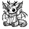 Wendigo, a mythological creature as a gargoyle with antlers, wings and a tail