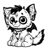 Patched up dog with chains and piercings, tattoos and a heart tag.