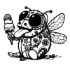 Mechanical fly holding a poop ice cream cone