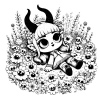 Girlish gargoyle in a field of flowers and skulls #0014