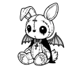 Bunny Gargoyle plushy toy with a floppy ear, wings and a cape.
