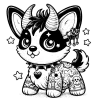Corgie Gargoyle with horns and tattoos