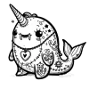 Tattooed Narwhal or whale-type creature with a horn and large tail... and feet.