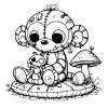 Stitched sock monkey holding it's toy skeleton sock monkey.