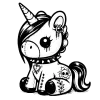 Tattooed Unicorn #1645 is a gargoyle stuffed pony illustration to color with a choked color, emo hair and tattoos.