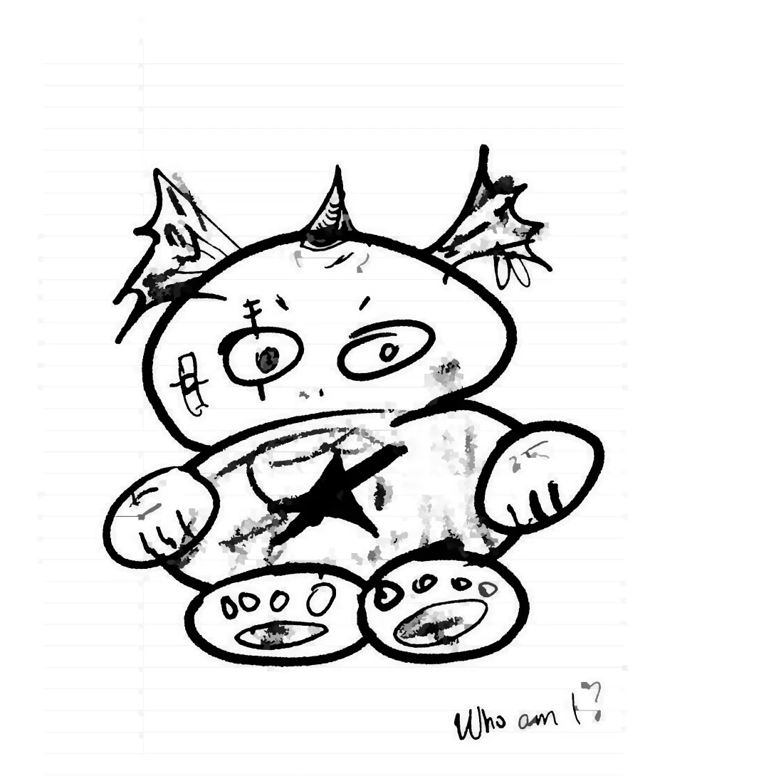 A clown looking sea creature guy with a star belly and bear paws looking a little shy.