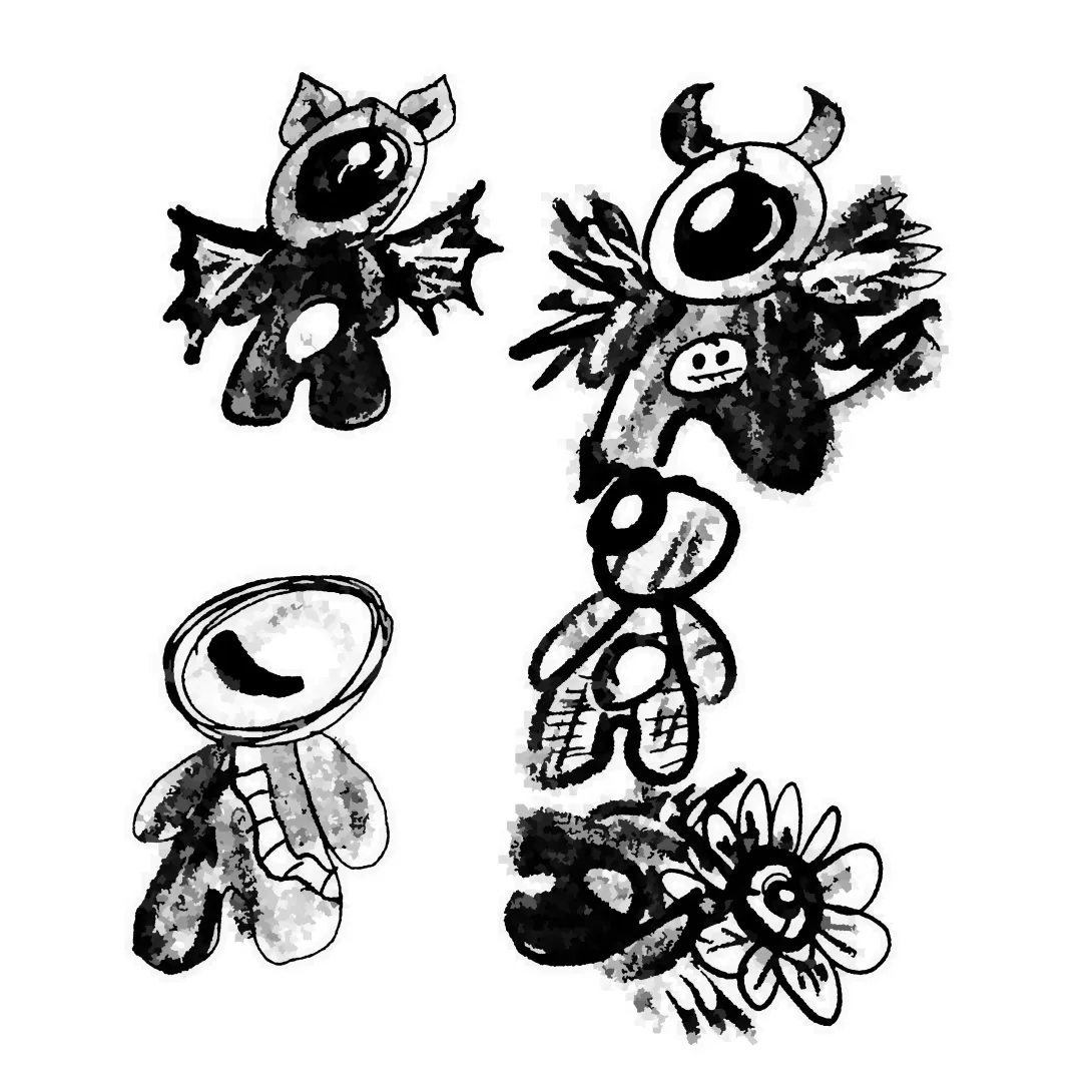 Five more cyclops fairy babies in different fooite outfits like a space suit or a flower.
