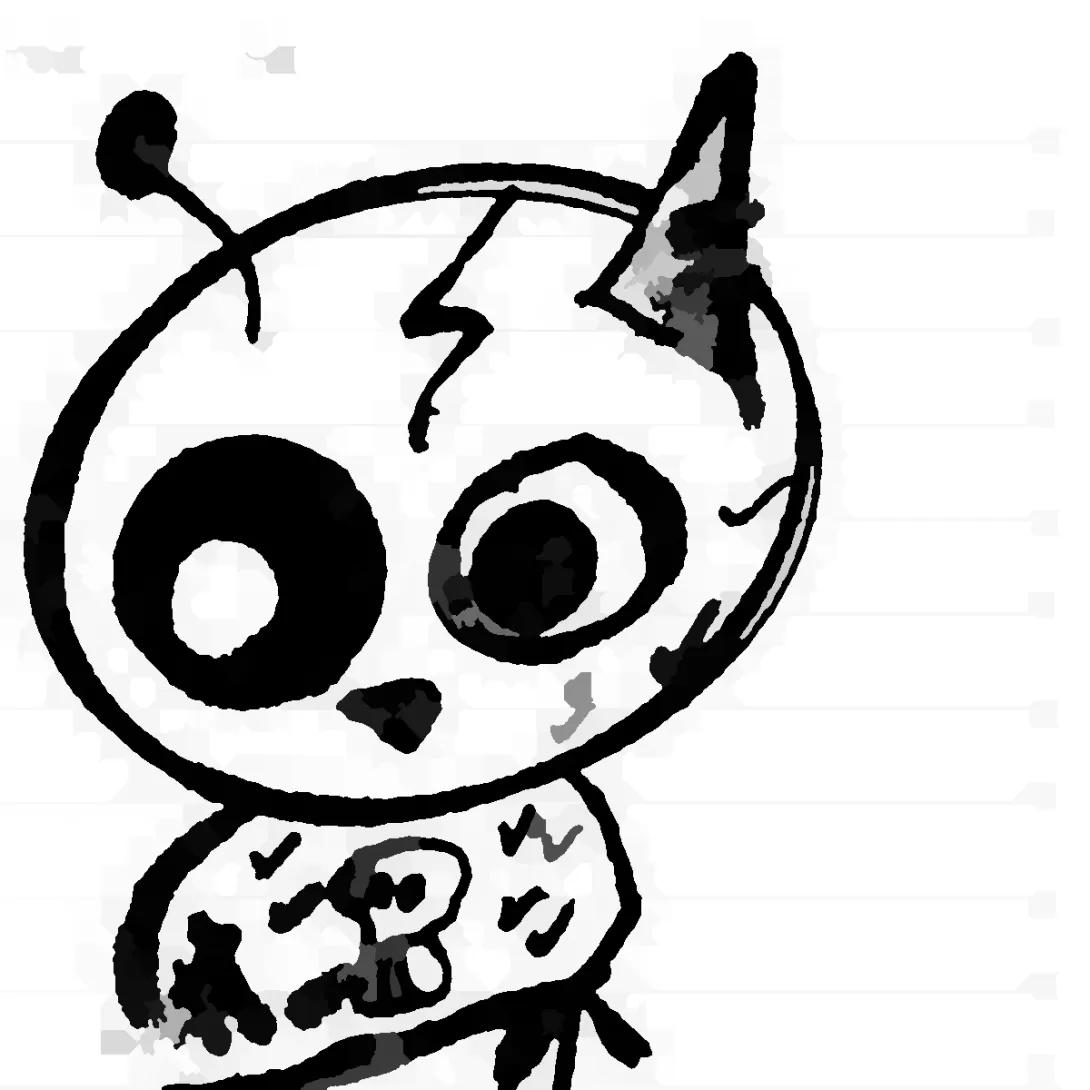A bird or something with one horn and one antenna and a little skull tat